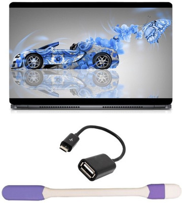 

Skin Yard Blue Butterfly Car Abstract Laptop Skin -14.1 Inch with USB LED Light & OTG Cable (Assorted) Combo Set