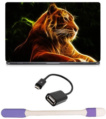 

Skin Yard Digital Fractal Tiger Laptop Skin with USB LED Light & OTG Cable - 15.6 Inch Combo Set