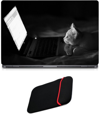 

Skin Yard Cat on Laptop Laptop Skin/Decal with Reversible Laptop Sleeve - 15.6 Inch Combo Set