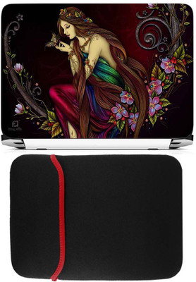 

FineArts Girl Painting Laptop Skin with Reversible Laptop Sleeve Combo Set
