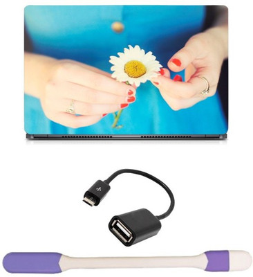 

Skin Yard Daisy Girl With Sunflower Sparkle Laptop Skin -14.1 Inch with USB LED Light & OTG Cable (Assorted) Combo Set