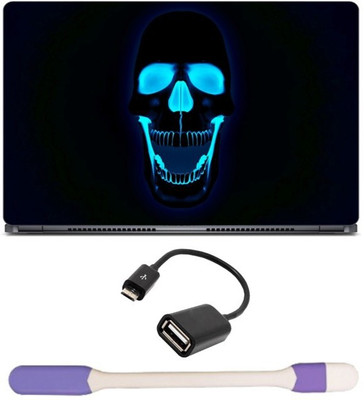 

Skin Yard 3D black Skull With Blue Light Laptop Skin -14.1 Inch with USB LED Light & OTG Cable (Assorted) Combo Set