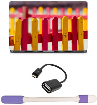 

Skin Yard Color Wooden Fancing Laptop Skin -14.1 Inch with USB LED Light & OTG Cable (Assorted) Combo Set