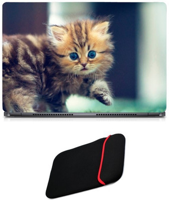 

Skin Yard Cute Funny Blue Eyes Kitten Sparkle Laptop Skin/Decal with Reversible Laptop Sleeve - 14.1 Inch Combo Set