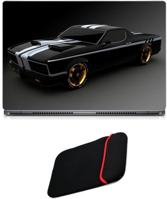 

Skin Yard Cool Black Car Laptop Skin/Decal with Reversible Laptop Sleeve - 15.6 Inch Combo Set