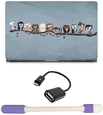

Skin Yard Different Owl in Stick Laptop Skin -14.1 Inch with USB LED Light & OTG Cable (Assorted) Combo Set