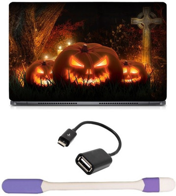 

Skin Yard Halloween Pumpkin Laptop Skin with USB LED Light & OTG Cable - 15.6 Inch Combo Set
