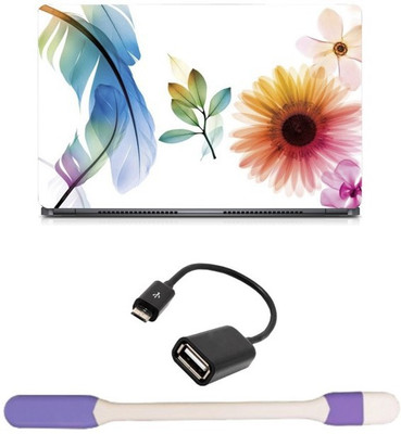 

Skin Yard Feather Flower Laptop Skin -14.1 Inch with USB LED Light & OTG Cable (Assorted) Combo Set