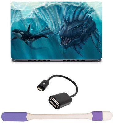 

Skin Yard Sea Monsters Laptop Skin -14.1 Inch with USB LED Light & OTG Cable (Assorted) Combo Set