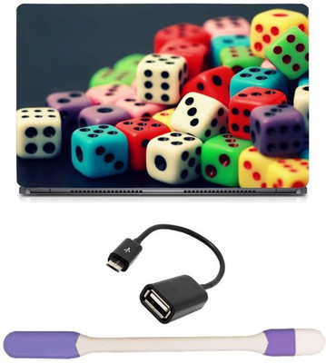 

Skin Yard Colour Dice Laptop Skin -14.1 Inch with USB LED Light & OTG Cable (Assorted) Combo Set