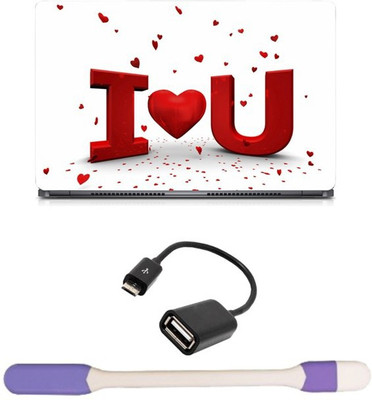 

Skin Yard 3D I Love You Flying Heart Sparkle Laptop Skin -14.1 Inch with USB LED Light & OTG Cable (Assorted) Combo Set