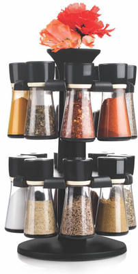 Filson Black 16-Jar Revolving Spice Rack Masala Box Condiment Set(Plastic) available at flipkart for Rs.529
