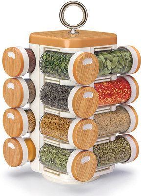 JVS 16 Jar Kitchen Mate Wood Finish 17 Piece Spice Set