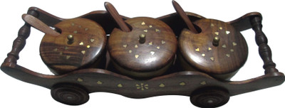 

BKDT Marketing Hand Made Beautiful Wooden Trolly With 3 Bowls And Spoon For Pickle 7 Piece Condiment Set(Wood)