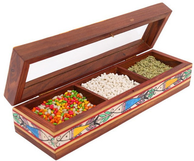 

Indikala Multipurpose Rectangular Box with Three Compartments 1 Piece Condiment Set(Wooden)