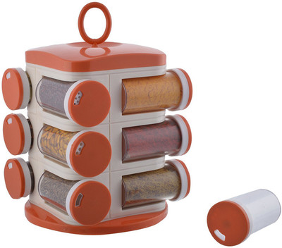 

dk-eSTOR 12-Jar Revolving Spice Rack, Orange - 1 L Plastic Spice Container(Orange)