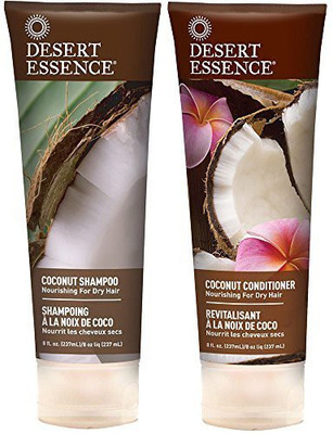 Desert Essence Desert Essence All Natural Organic Coconut Moisturizing Shampoo and Conditioner For Dry or Frizzy Hair With Aloe Vera, Jojoba, Witch Hazel and Shea Butter, 8 fl. oz. each(236 ml)
