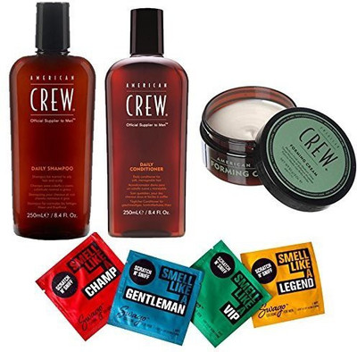 

American Crew ms: American Crew Pomade, 3 Oz & Daily Shampoo & Conditioner Duo, 15.2 Oz & Swago Cologne Wipe Sample , 4 Pack(449 ml)