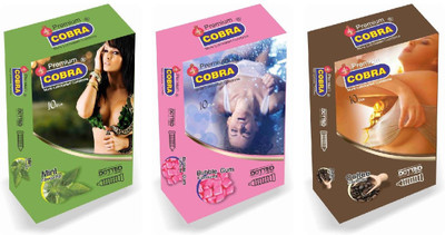 

Cobra Premium MInt,Bubble Gum, Coffee Condom(Set of 3, 30S)