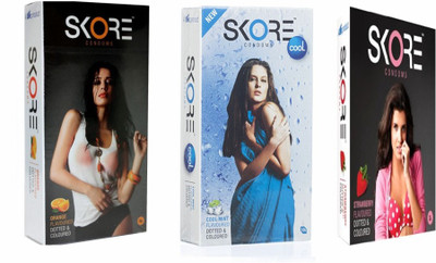 Skore orange cool strawberry Condom(Set of 3, 10S)