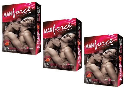 MANFORCE Extra Dotted Strawberry Flavoured Condom(Set of 3, 30 Sheets)