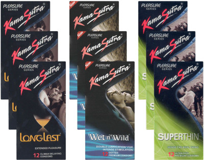 KamaSutra Longlast, Wet n Wild, Superthin - UPFK200397 Condom(Set of 9, 108S)