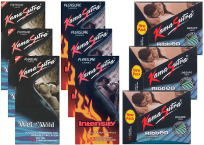 KamaSutra Wet n Wild, Intensity, Ribbed - UPFK200305 Condom(Set of 9, 108S)