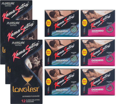 KamaSutra Ribbed, Dotted, Longlast - UPFK200459 Condom(Set of 9, 108S)