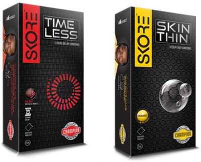 Skore Champion series condoms (2 pack of 10's)time less and skin thin Long Lasting Condom(Set of 2, 20S) available at flipkart for Rs.234
