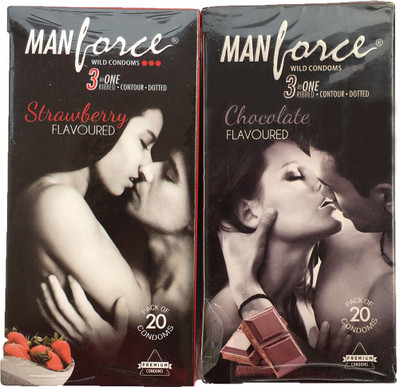 MANFORCE Wild 3 in 1 Combo Pack (Strawberry & Chocolate) Condom(Set of 2, 40 Sheets)