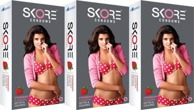 11% OFF on SKORE Strawberry Flavoured Dotted & Coloured Monthly Combo Condom(Set of 3, 10 Sheets) 11% OFF on SKORE Strawberry Flavoured Dotted & Coloured Monthly Combo Condom(Set of 3, 10 Sheets)