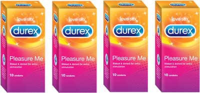 Durex Love Sex Pleasure Me Ribbed & Raised Dotted Condom(Set of 4, 40S) available at flipkart for Rs.640