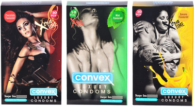 Convex Monthly Pack Combo Extratime Chocolate, Banana, Mint Condom(Set of 3, 30S)