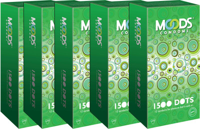 MOODS 1500 Dots Combo Condom(Set of 5, 12 Sheets)