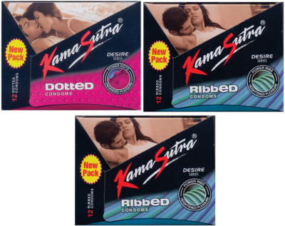 

KamaSutra Ribbed, Ribbed, Dotted Condom(Set of 3, 36S)