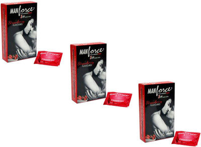 Manforce Strawberry - 3 in One Wild Condom(Set of 30, 3S)