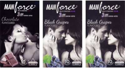 Manforce Chocolate, BlackGrape , BlackGrape Condom(Set of 3, 30S)