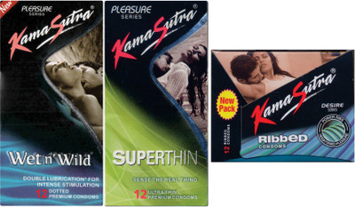 KamaSutra Ribbed, Wet n Wild, Superthin Condom(Set of 3, 36S)