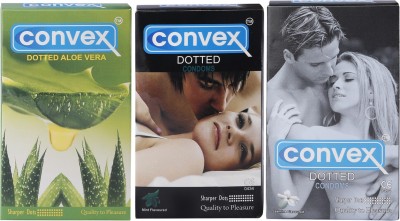 

Convex Monthly Pack Combo Special Flavours Dotted Mint, Jasmin, Aloevera (Set of 3, 30S) Condom(Set of 3, 30S)