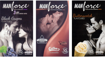 Manforce BlackGrape , Coffee, Butterscotch Condom(Set of 3, 30S)