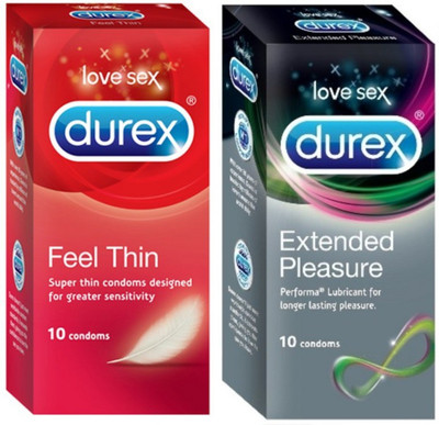 Durex Feel Thin, Extended Pleasure Condom(Set of 2, 20S) available at flipkart for Rs.246