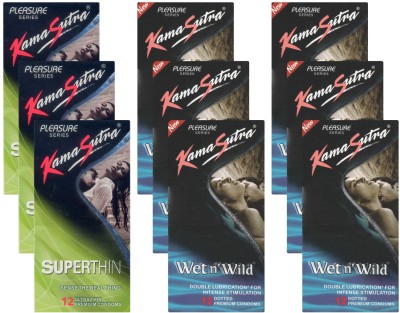 KamaSutra Superthin, Wet n Wild - UPFK200258 Condom(Set of 9, 108S) at flipkart