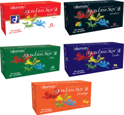 Okamoto Skinless Skin - Ultra Thin,Strawberry,Mint,Vanilla and Orange Condom(Set of 5, 50S)