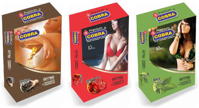 Cobra Premium Coffee, Strawberry, Mint(Set of 3,30S) Condom(Set of 3, 30S)