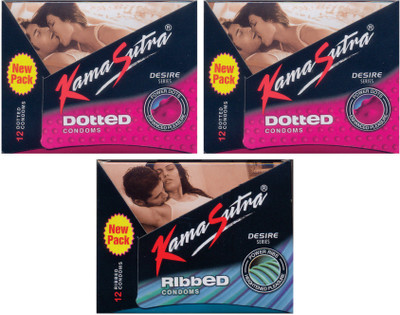 Kamasutra Ribbed, Dotted, Dotted Condom(Set of 3, 36 Sheets)