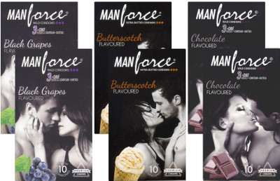 Manforce BlackGrape, Butterscotch, Chocolate - CPFK1678 Condom(Set of 6, 60S)