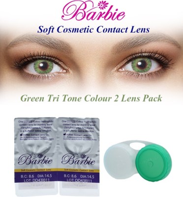 Flipkart - Barbie Tri Tone Zero Power With Case By Visions India Monthly(Green-0.00, Colored Contact Lenses, Pack of 2)