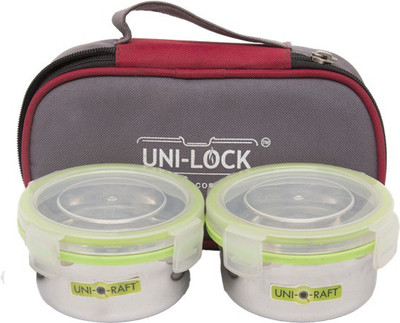 

Uniqraft Green Lunch Box - 0.5 L, 0.5 L Steel Grocery Container(Pack of 2, Silver, Green), Green;silver