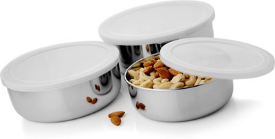 Zanelux - 900 ml Steel Grocery Container(Pack of 3, Silver)