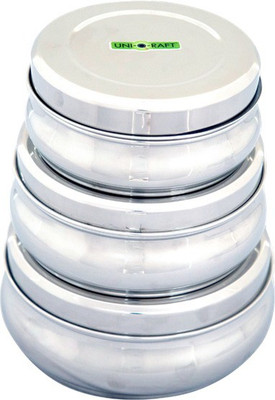 

Uniqraft Belly Puri Dabba - 0.5 L, 0.75 L, 1 L Steel Grocery Container(Pack of 3, Silver)